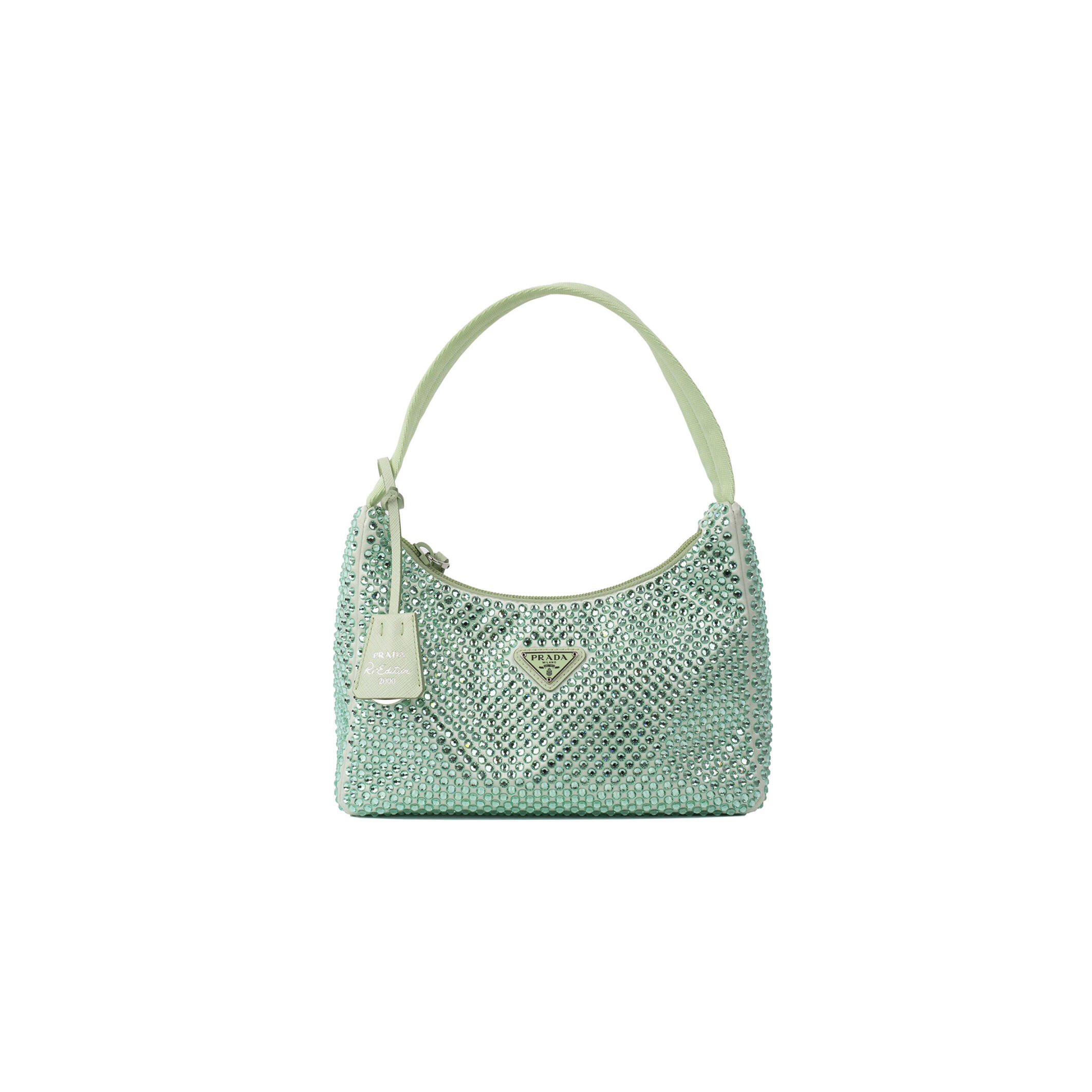 PRADA MINT GREEN CRYSTAL RE-EDITION 2000 SHOULDER BAG (22*17*6cm) 